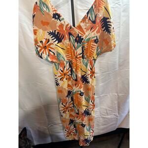 Roxy Floral Summer Midi Dress Size Med Tropical Palm Print V Neck Kimono Sleeve